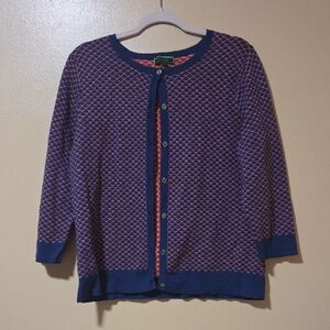 Women's Navy and Pink Patterned Sweater
